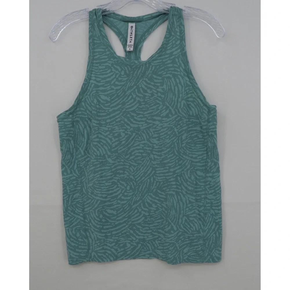 Athleta Racerback Tank Top Teal Green Animal Print Activewear Womens Small‎